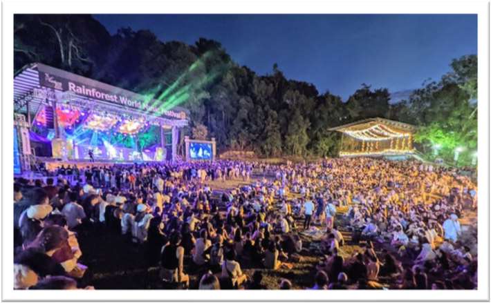 Rainforest World Music Festival audience and live concert stage